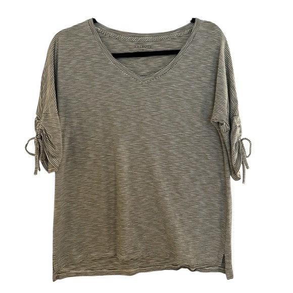 Talbots Tops - Talbots cotton green white modal striped top with tie sleeves M